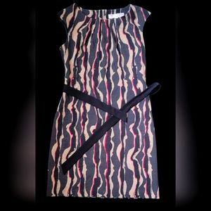 Trina Turk size 4 sheath dress abstract dark gray, red & tan stripes